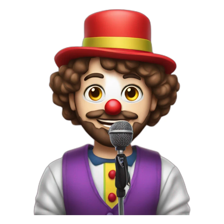 young brunette radio presenter with beard and with a microphone in his hand dressed as a clown sticker