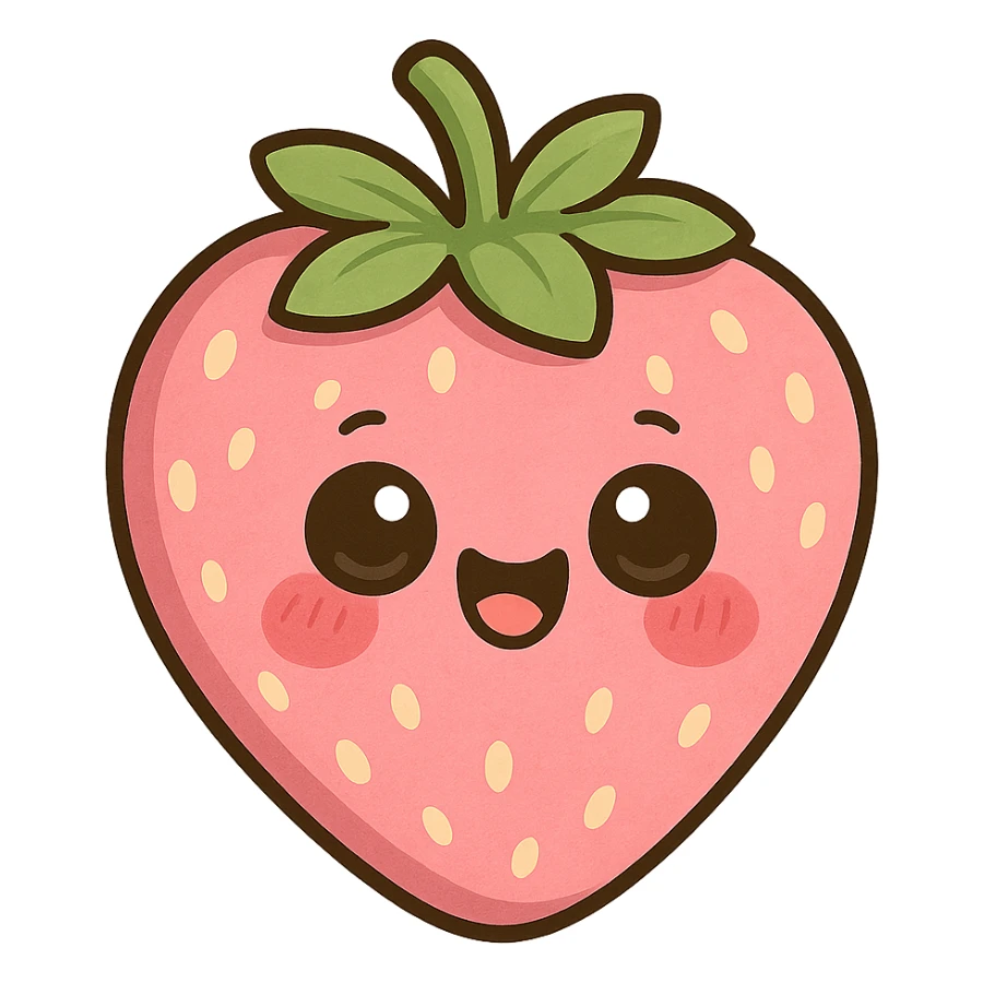 a cute pink strawberry, original design, big eyes, blushing cheeks, joyful sticker