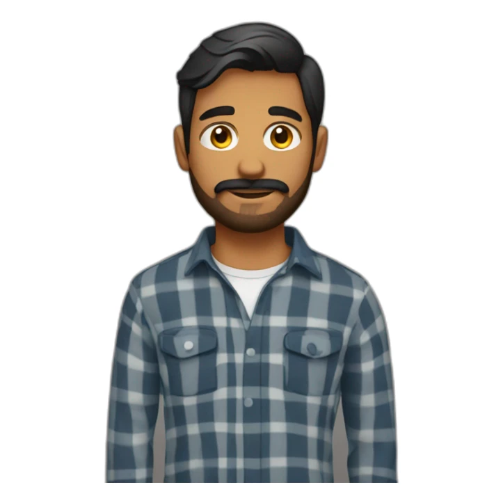 indian young guy with a light mustache and beard wearing a flannel sticker