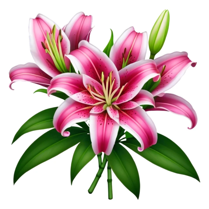 bouquet Deep Pink Oriental Lily with White Edge, luxuriant, leaf, bud sticker