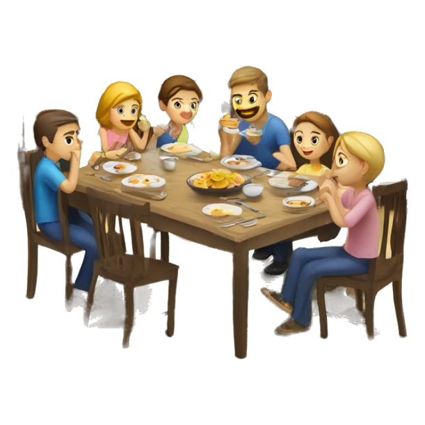 Caucasian family of 8 members eating breakfast at kitchen  sticker