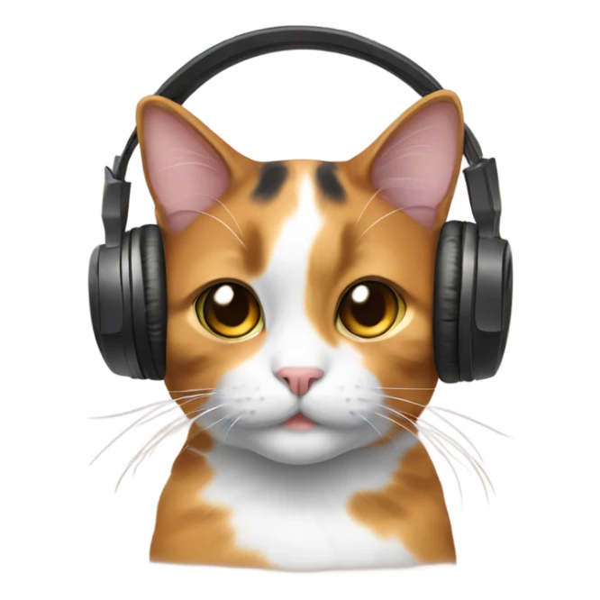 calico cat with headphones sticker