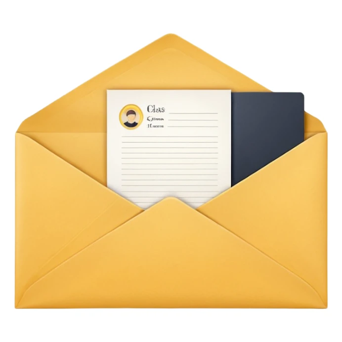 A simple emoji-style icon of a yellow manila envelope with subtle paper texture, clean edges, and a small graduation 2017 group-photo icon on the front, representing class memories and archived academic records. sticker