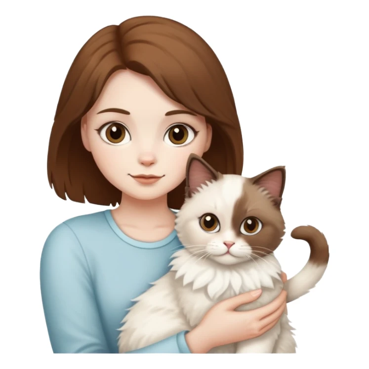 short brown haired white girl holding white fluffy cat and brown fluffy cat ragdoll sticker
