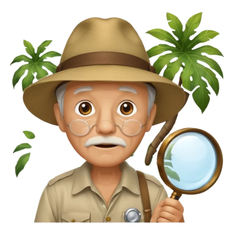 an old man with jungle and magnifying glass sticker