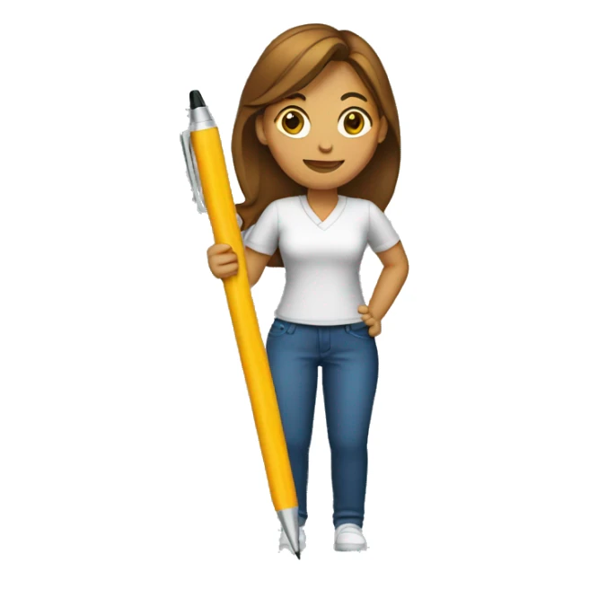 woman holding pen sticker