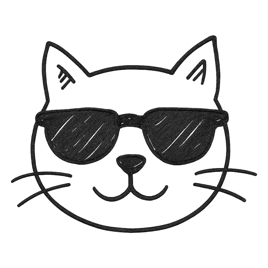 cat wearing sunglasses hand drawn outlined icon sticker