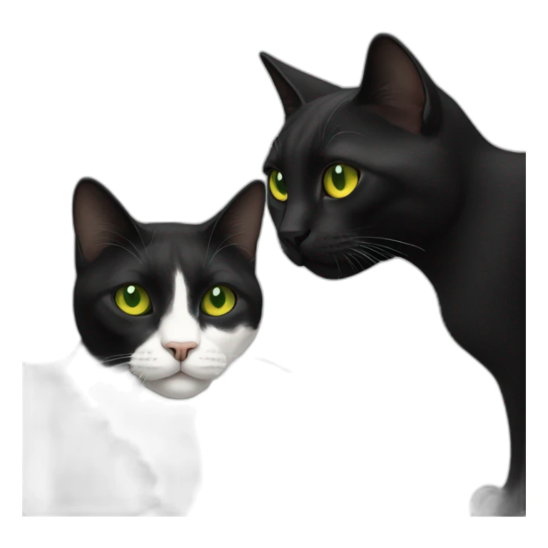 one black cat with green eyes and White stain on chest next to an other full black with yellow eyes. sticker