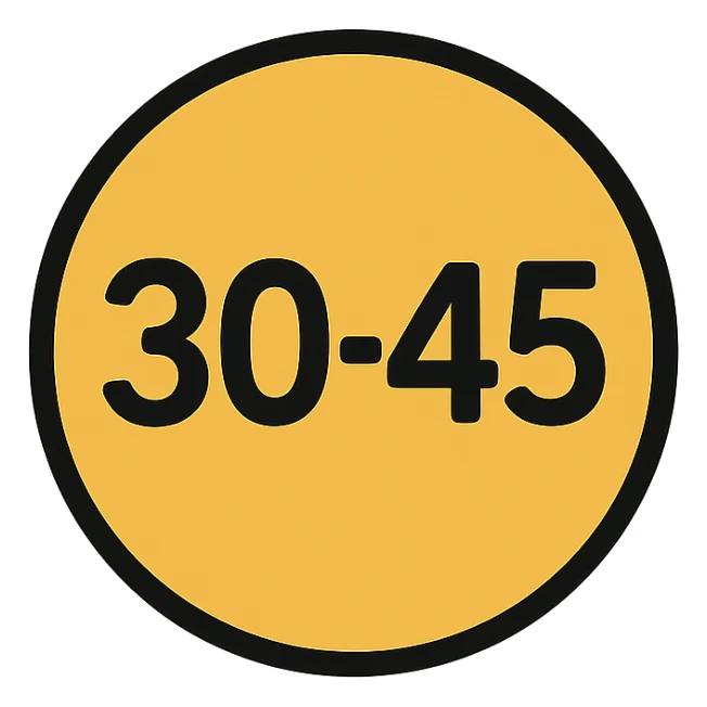 Change the text on the badge from '18-30' to '30-45', keep the same minimalistic circle design style and colors, suitable for a Discord role icon. sticker