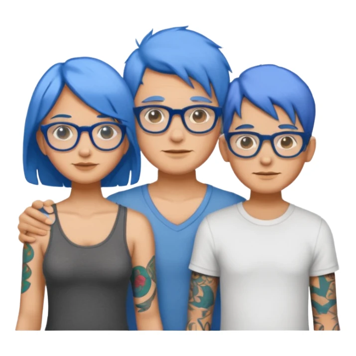 family with blue hair, glasses, and visible tattoos sticker