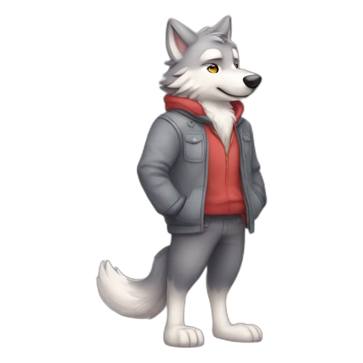 An full body furry anthropomorphic grey wolf in love rosy cheeks. Anthro sticker
