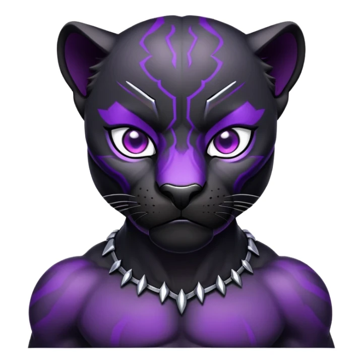 sleek black panther with bright purple eyes, sad face sticker
