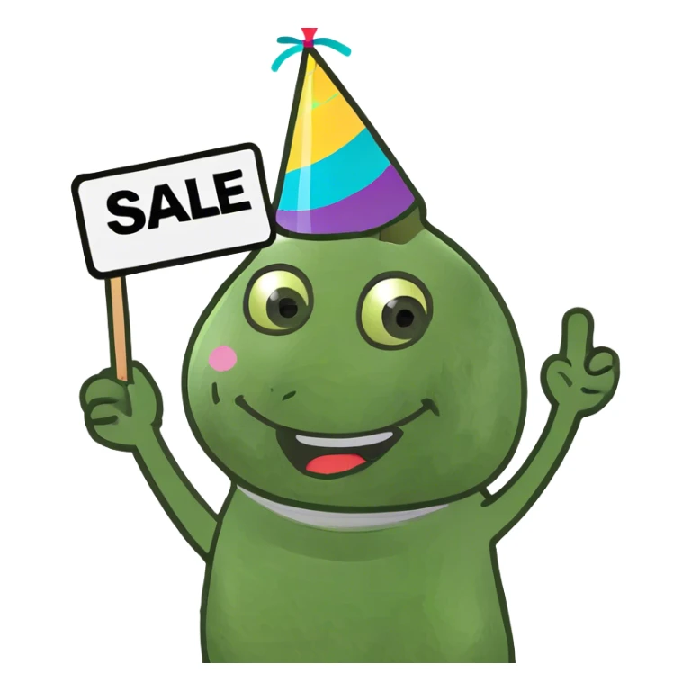 happy emoji with a pile of sale sticker