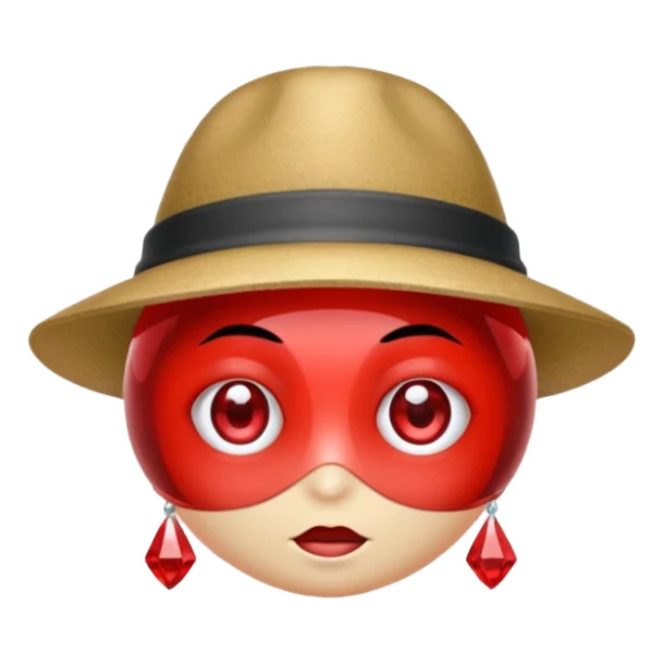 A single red crystal gemstone character wearing hat,  no mouth no face. two eyes sticker