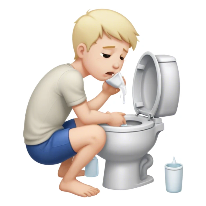 Young man vomiting into a toilet sticker