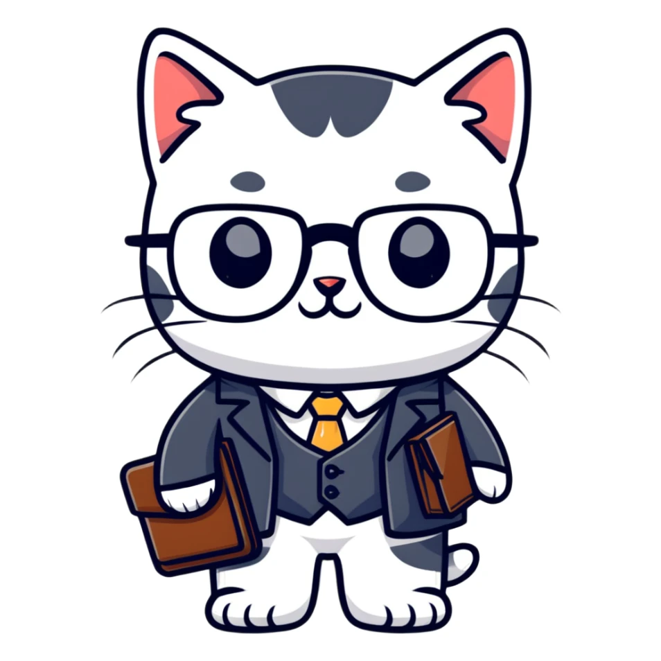 kitten in a suit holding a briefcase and wearing glasses sticker