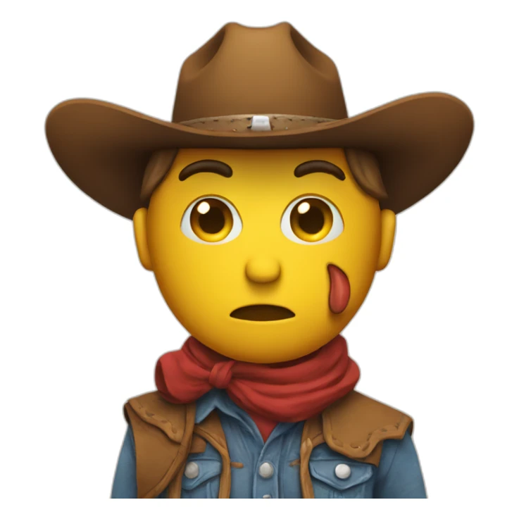 cowboy emoji holding fake face sign while actually sad sticker