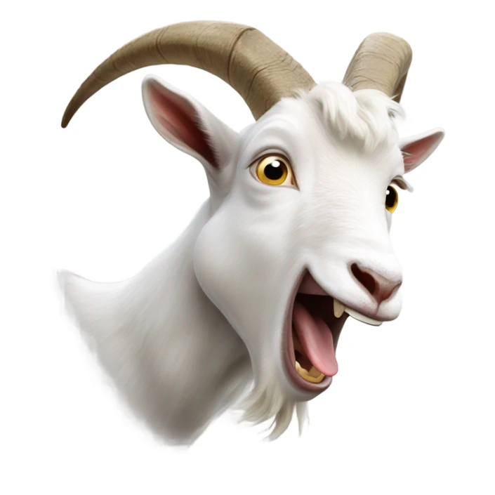 A white goat opening its mouth to yell in excitement sticker