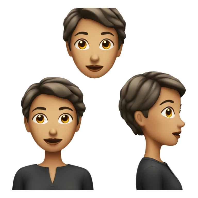 woman with short hair looking at three adjacent screens sticker