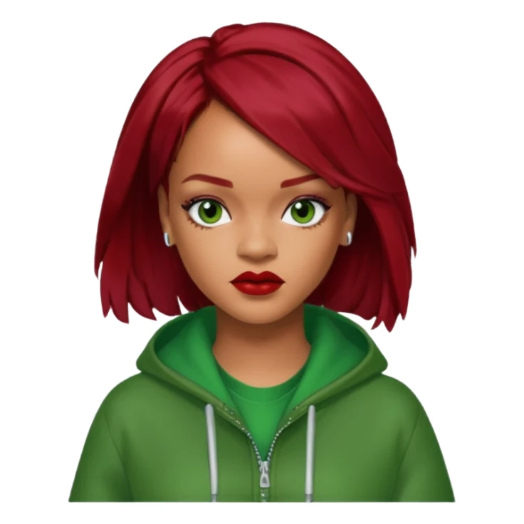 Rihanna dark red hair, green outfit sticker
