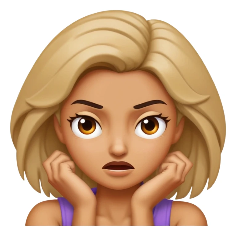 woman crossing her arms holding her neck mad face sticker