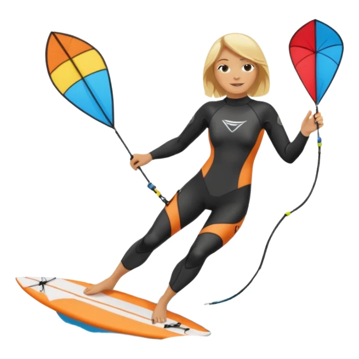 Kiteboarding blond ladie showing kite and board sticker