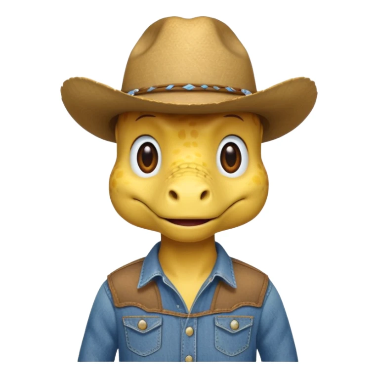 yellow dinosaor with cowboy helmet with cowbot clothes sticker