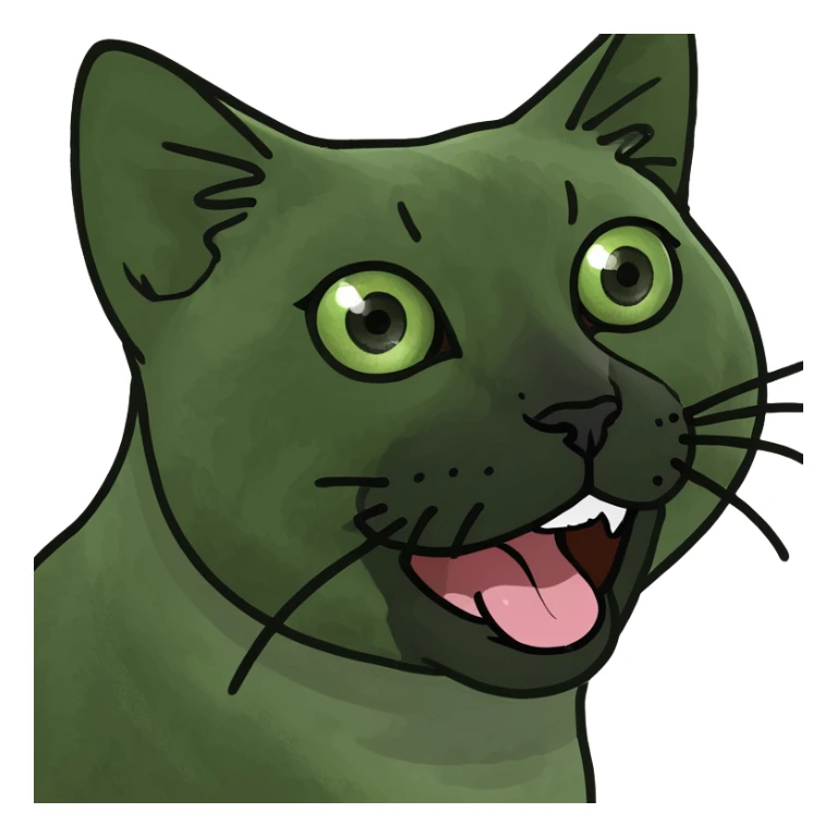 black cat with green eyes sticking its tongue out sticker
