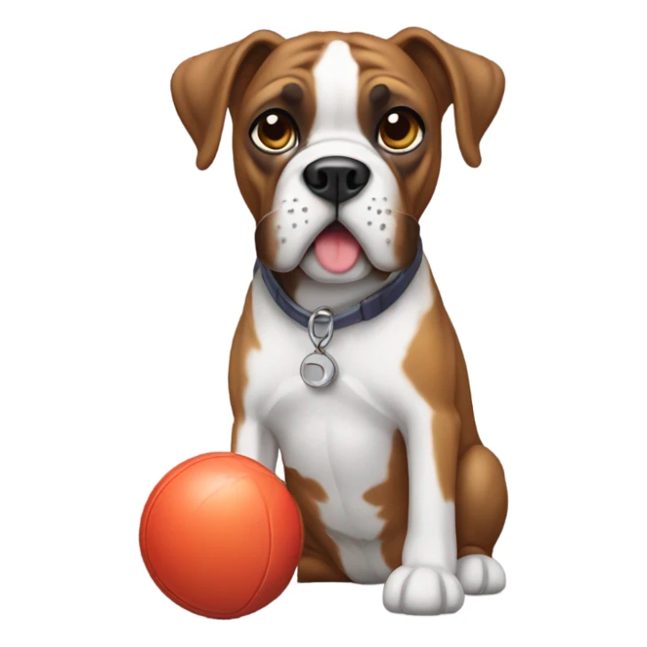Boxer dog with a toy sticker