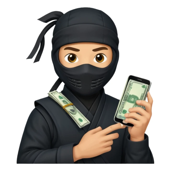 Ninja holding phone and money sticker