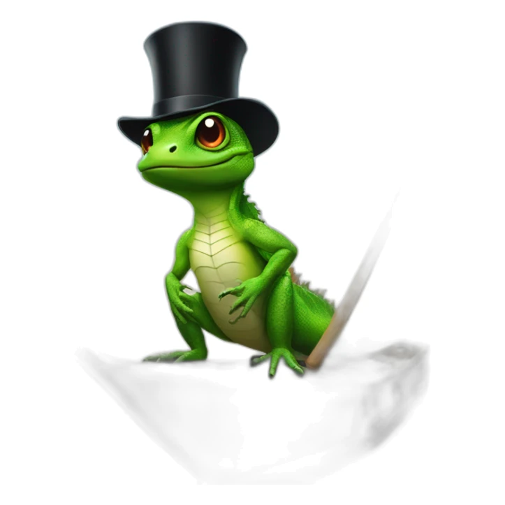 lizard with a cane and a black top hat on a barge sticker