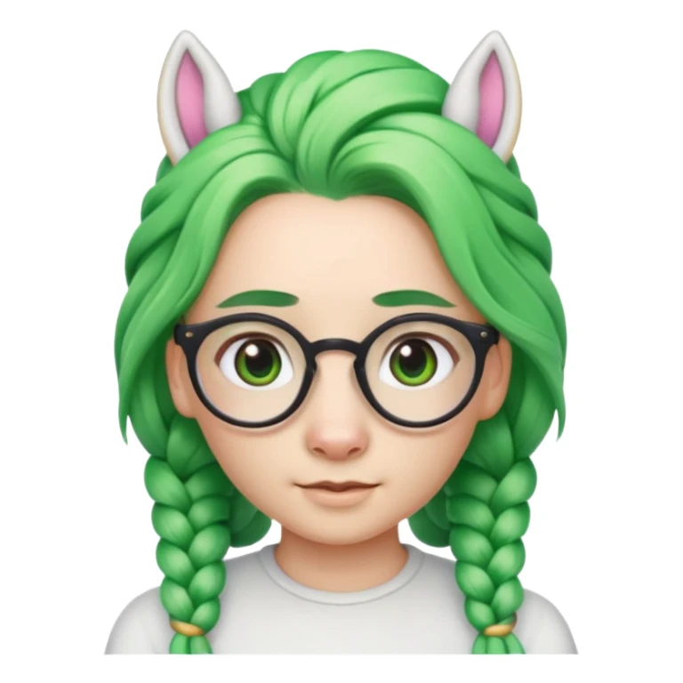 braided unicorn face wiith big visible braids looking into the camera spectacled green hair and no ears sticker
