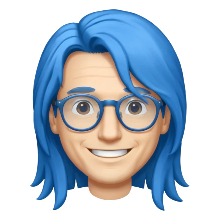 male, long blue hair, glasses sticker