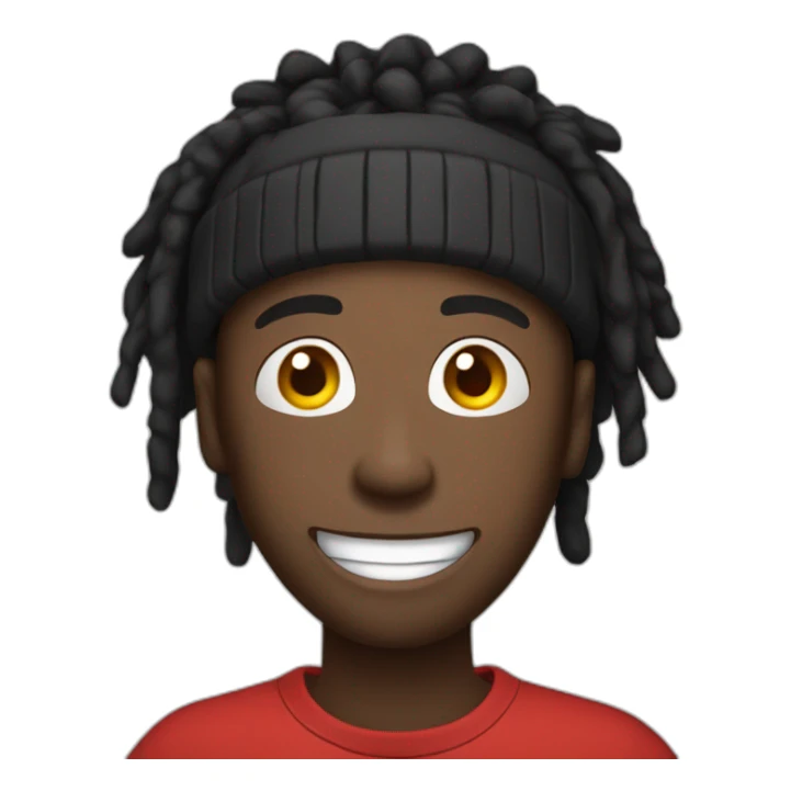 Black guy with dreads and red beanie with open wide mouth smiling with his tongue out while he is looking only with his eyes up sticker