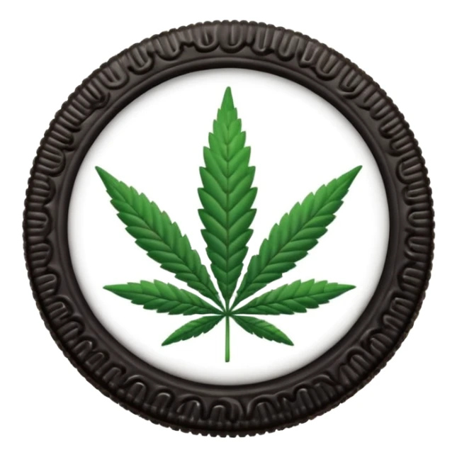 black and white oreo cookies with cannabis leaf sticker