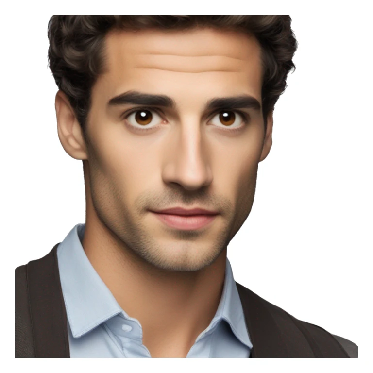 Manu Ríos Fernandez is a 6-foot-tall Spanish actor and model with a lean, athletic build. fair caucasian white skin, dark brown short hair, striking hazel eyes, sharp jawline, high cheekbones, full lips, boyish charm sticker