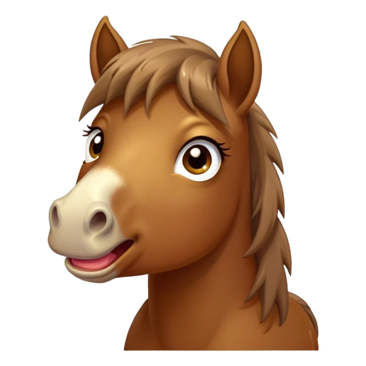 Cinematic Comical Brown Welsh Pony Portrait Emoji, Head tilted dramatically with an exaggeratedly amused expression, featuring a robust, glossy brown color, wide, comically expressive eyes full of playful disbelief, and a subtly animated, perky head, Simplified yet hilariously expressive features, highly detailed, glowing with a slightly sassy earthy glow, high shine, dramatic yet playful, stylized with an air of cheeky equine mischief, soft glowing outline, capturing the essence of a meme-worthy brown Welsh pony that looks ready to trot its way into viral fame! sticker