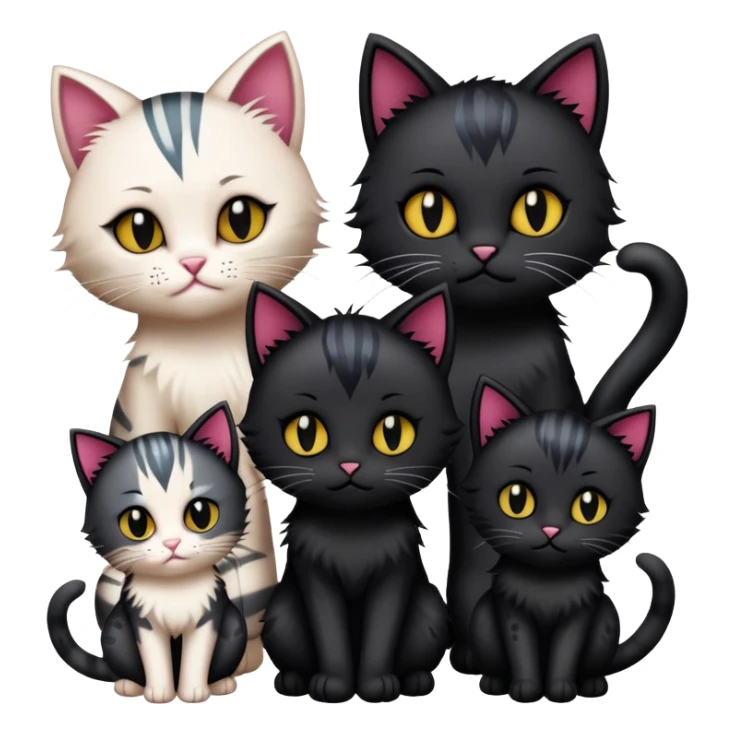 three emo cats in love with tattoos and cool hair, plus five emo kittens sticker