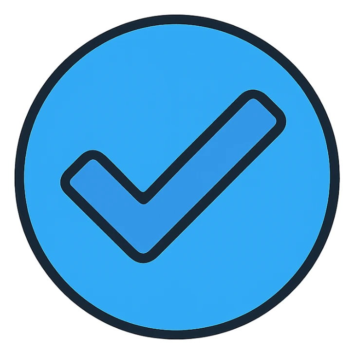 verified icon for social media, blue checkmark inside a circle, minimal, flat design sticker