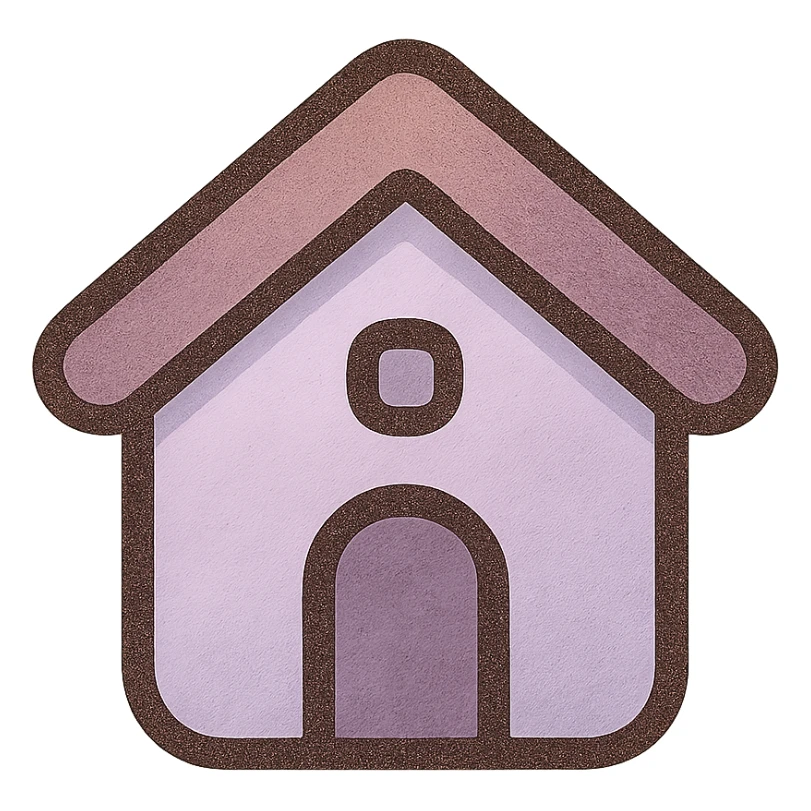 A modern, minimalistic icon of a home in flat design style, using harmonious shades of purple and lilac with soft gradients or shadows for depth, suitable for mobile and web applications. sticker