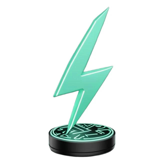Énergie (Energy), 3D techy icon with black and mint green (#B5F4D3) color scheme, power lightning bolt with circuit patterns sticker