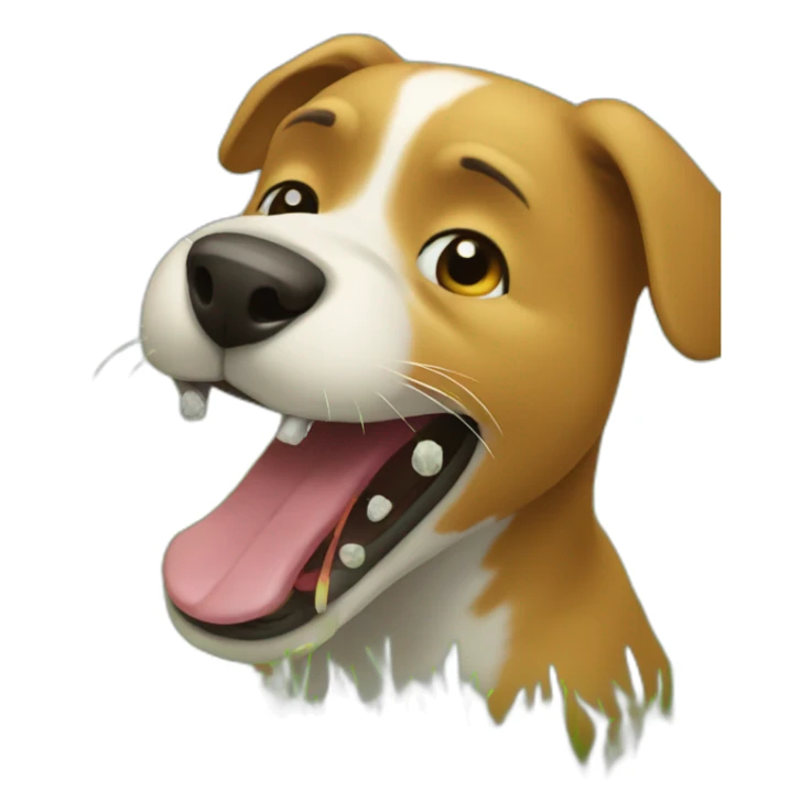 dog eating grass, grass in mouth sticker