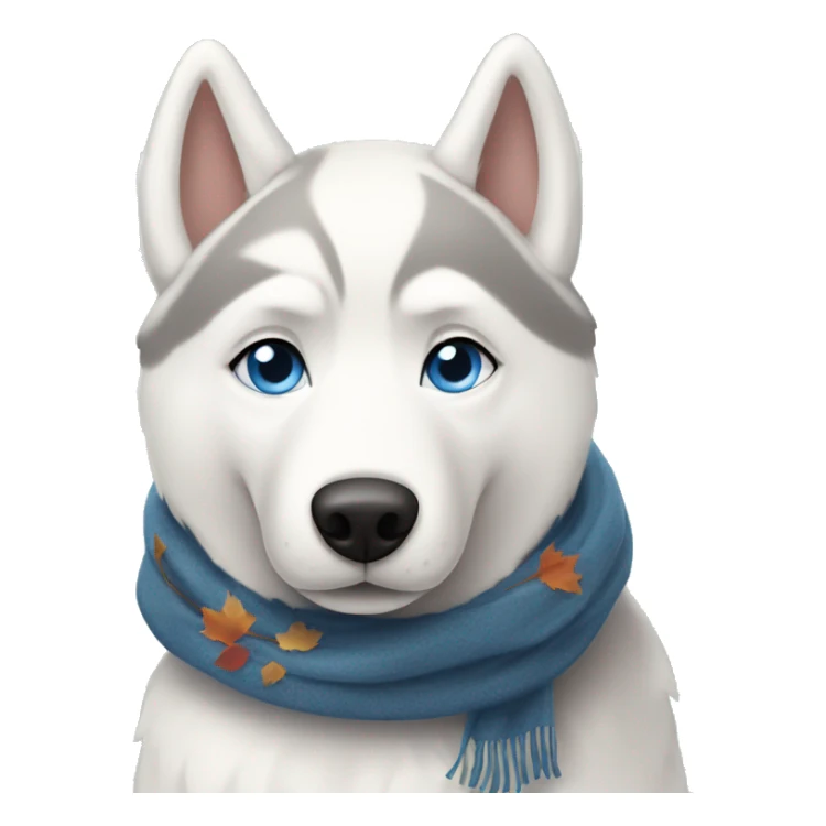 White Siberian husky with blue eyes wearing an autumn scarf sticker