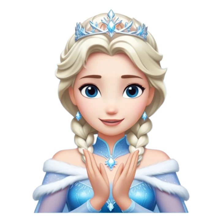 Cinematic Elegant Elsa Portrait Emoji, Standing gracefully with snowflakes forming in her hands, a soft yet confident smile, frosty shimmer surrounding her, a queen in perfect icy splendor! sticker