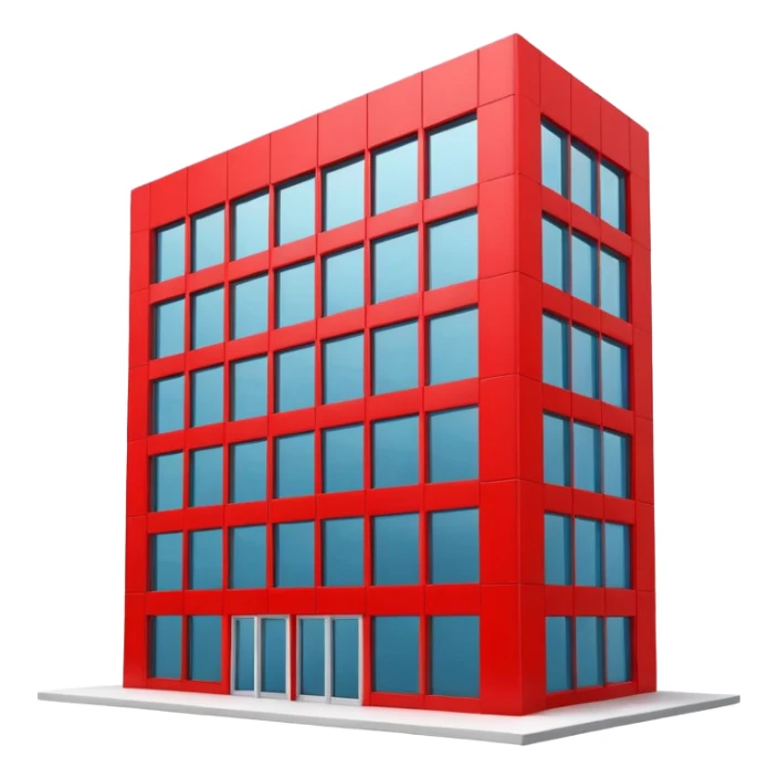 generate realistic detailed office building in 3d style with red colors sticker