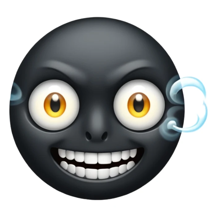 An all black scene with two blowing white eyes and teeth sticker