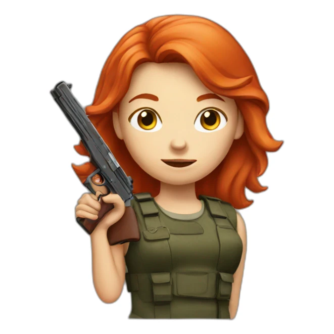 Red-haired girl with a gun sticker