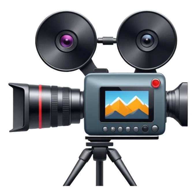 Create an emoji for video shooting. Show a video camera with a recording icon. Use modern, professional colors. Do not include any emojis or smiley faces. Make the background transparent. sticker