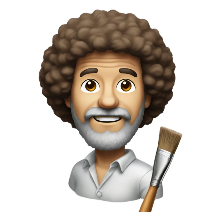 bob ross with a paintbrush thats covered in paint sticker