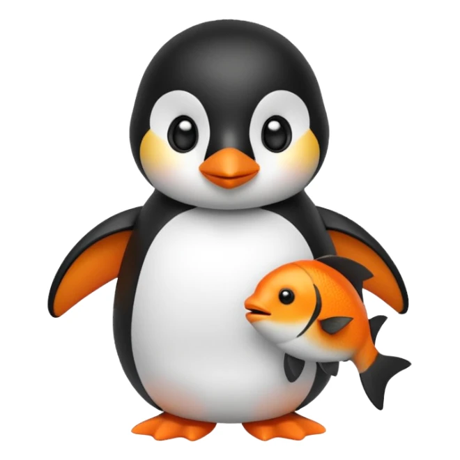 A cute penguin doll holding an orange fish. sticker